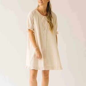 Matty Ruffle Detail Cream Dress in Cream Size Large  100% Cotton